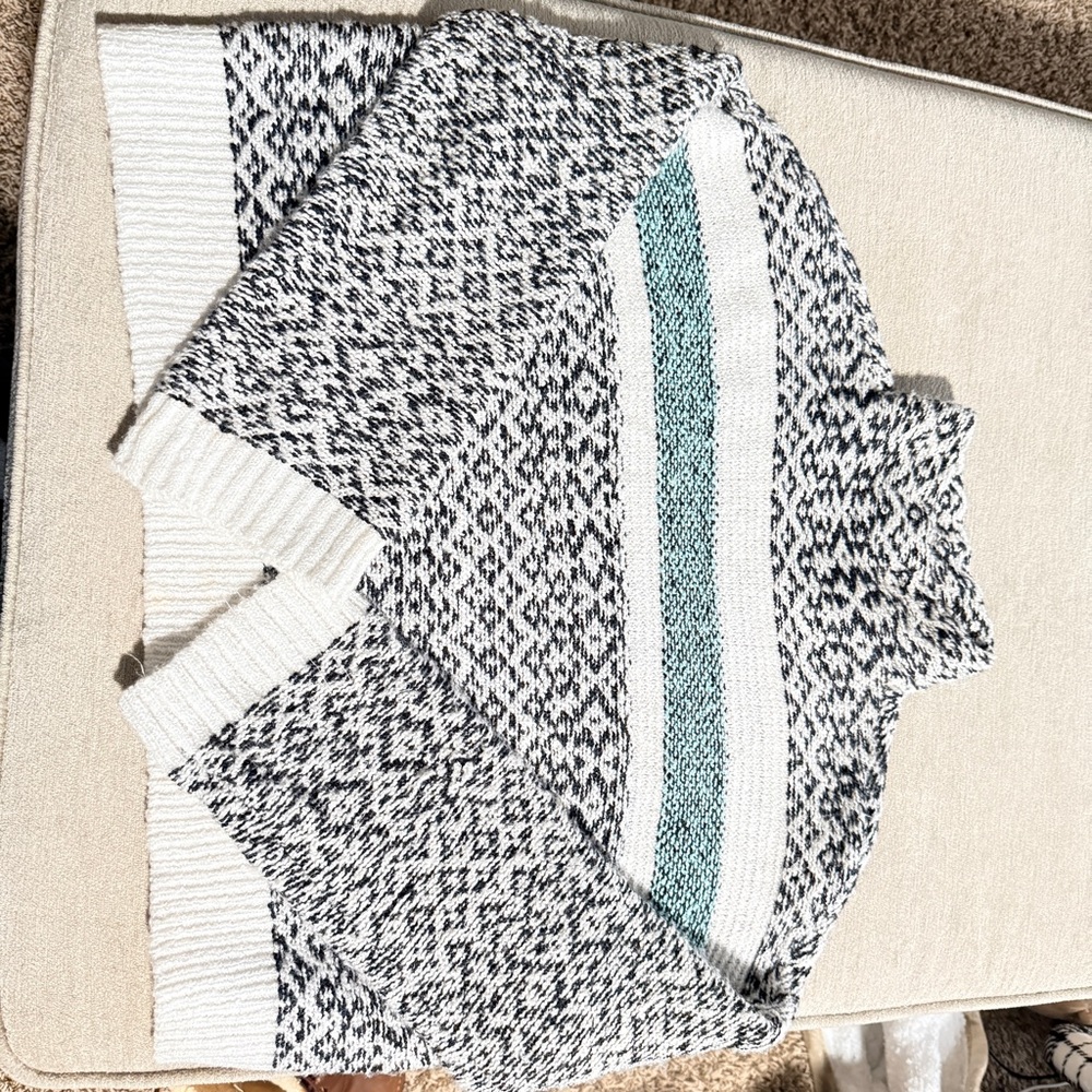 ANA A New Approach Chunky Knit Sweater Black White Stripe XS